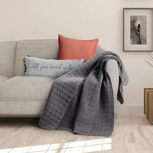 lot 14626 image: Mills Waffle Charcoal Quilted Cotton Throw Blanket 50 x 62