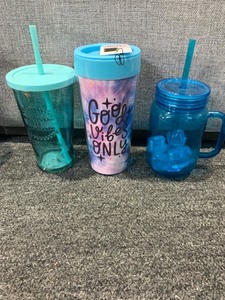 lot 14642 image: cup trio, travel mug, water cup, tea cup