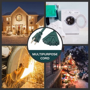 lot 14652 image: 15 Foot Outdoor Extension Cord with 3 Electrical Power Outlets,Durable, Green