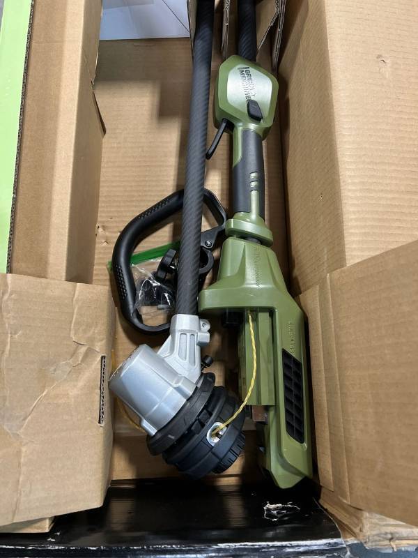 Green Machine 62V Cordless Battery 16in. String Trimmer Cut Swath Brushless Motor with Auto-Wind Spool and 2.5 Ah Battery and Charger