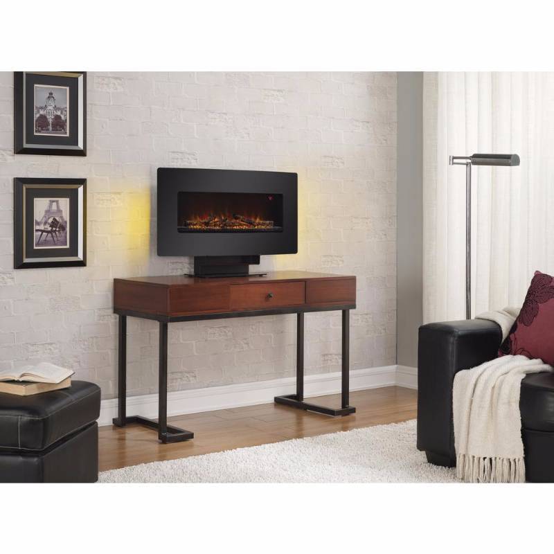 lot 4032 image: Home Decorators Collection Matias 36 in. Glass Front WallStand Electric Fireplace in Black 36II200CGT
