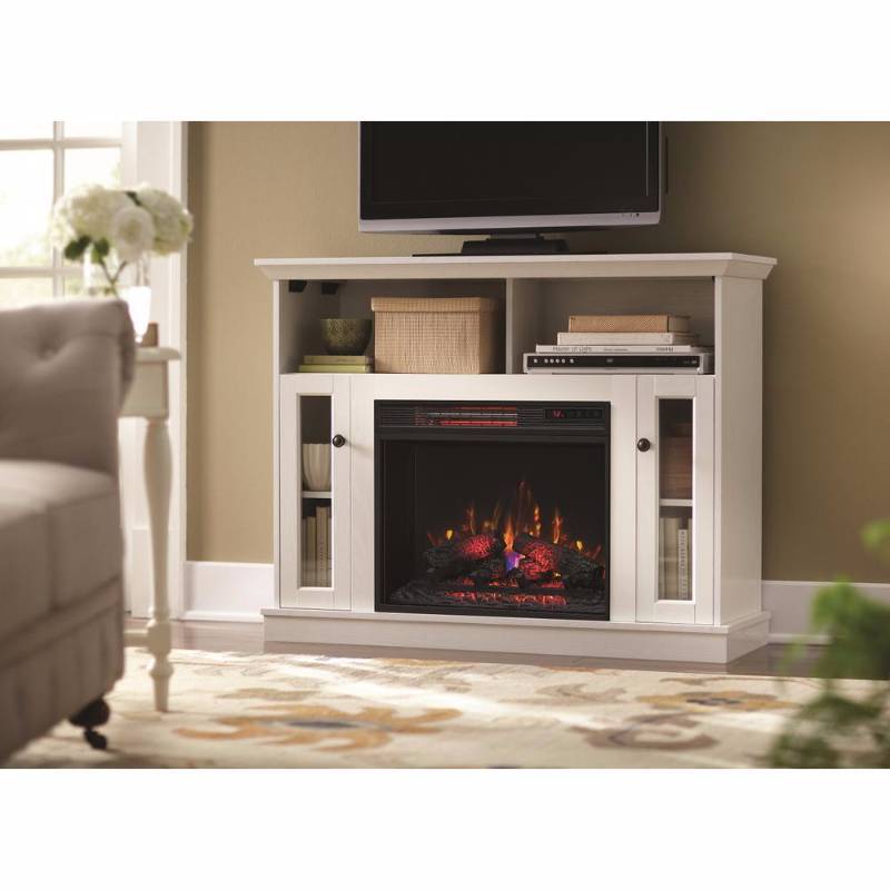lot 4034 image: Home Decorators Collection Fire Places, Wood Stoves, & Hardware Charles Mill 46 in. Convertible Media Console Electric Fireplace in White 85811