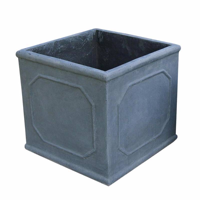 lot 4041 image: 14 in. Frame Grey Cube Fiber-Clay Planter