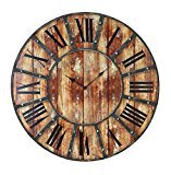 lot 3206 image: Benzara 69211 Round Metal Wood Clock, 24-Inch
