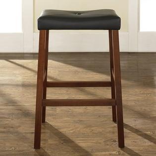 lot 4391 image: Crosley Furniture Upholstered Saddle Seat Bar Stool, Classic Cherry with 29-Inch Seat Height, Set of 2
