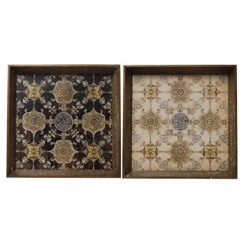 lot 4406 image: 2 -Large Wooden Decorative Tray 20x20x2