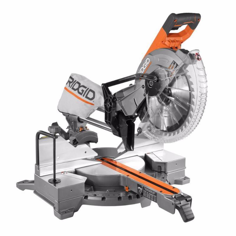 lot 4452 image: RIDGID 15 Amp 12 in. Corded Dual Bevel Sliding Miter Saw with 70 Degree Miter Capacity