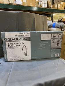 lot 42019 image: Glacier Bay Halwin Single-Handle Pull Down Sprayer Kitchen Faucet in Stainless Steel