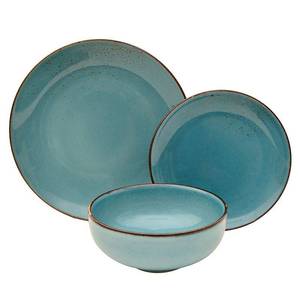 lot 42030 image: 222 Fifth Reactive Glaze Aqua 12 Piece Dinnerware Set