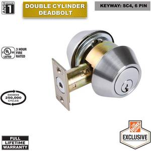 lot 42047 image: Universal Hardware Commercial 2-34 in. Double Cylinder Satin Chrome Heavy-Duty Industrial Deadbolt