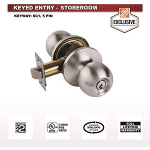 lot 42057 image: Universal Hardware Commercial 2-18 in. Grade 2 Satin Chrome Storeroom Door Knob