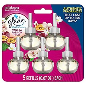 lot 42060 image: Glade PlugIns Refills Air Freshener, Scented and Essential Oils for Home and Bathroom, Vanilla Passion Fruit, 3.35 Fl Oz, 5 Count (B07TPZ4JSS)