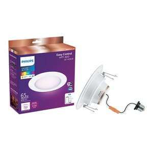 lot 42076 image: Philips Smart Wi-Fi Connected LED 65-Watt Recessed Can Downlight Frosted Color & Tunable White Dimmable 5-6 inch Trim Size E26 (1-Pack)