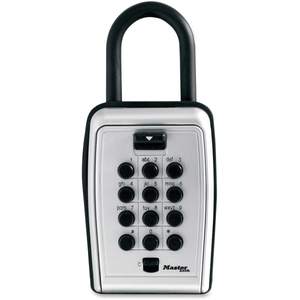 lot 42105 image: Master Lock 5422D Set Your Own Combination Push Button Portable Lock Box 5 Key Capacity Black