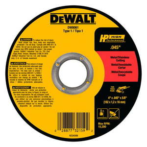 lot 42113 image: DeWALT DW8062B5 - HP 5-Piece 4-12 Type 1 Metal Cut-Off Wheels (120 Thickness 78 Arbor Aluminum Oxide)