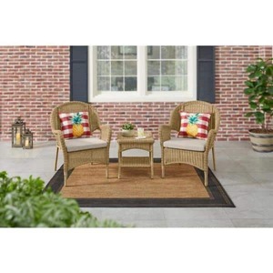 lot 42136 image: Hampton Bay Rosemont Light Brown Steel Wicker Outdoor Patio Lounge Chair with Putty Tan Cushion (2-Pack)