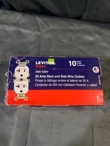 lot 42151 image: LEVITON PLUS 10 PACK 20 AMP BACK AND SIDE WIRE OUTLETS