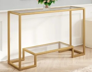 lot 3047 image: Gold Frame Sofa Table w Glass Tops