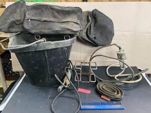 lot 1540 image: Equine Feed Bucket, Heating Element, Brush, Saddle Bag and More
