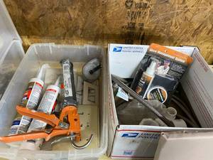 lot 1551 image: Electrical Outlet Covers, Caulking w Gun, Pumbing Supplies - Hoses and Fittings