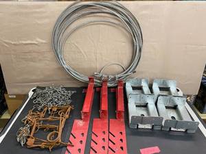 lot 1567 image: Roofing Jacks, Small Animal Traps (2), Cable, Metal Chain, 6x6 Porch Post (4)