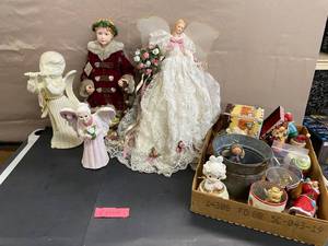 lot 1596 image: Angel Tree Toppers, Christmas Figurines, Porcelain Doll, and Much More