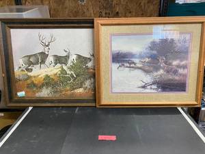 lot 1614 image: Canvas Deer Portrait, Deer Picture (Both Approx. 23-58 x 19-58)
