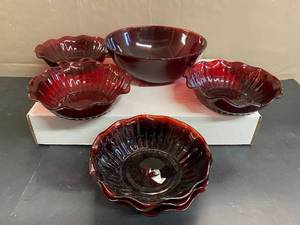 lot 1627 image: Ruby Red Depression Glass (6) Bowl (1)