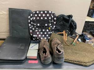 lot 1635 image: FM StereoAM Watchman Sony, Leather Binder, Small Book Bags, and More