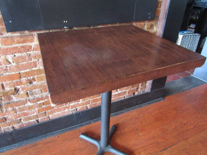lot 1697 image: 30X28 Solid Wood Butcher Block Style Top Bar Height Table