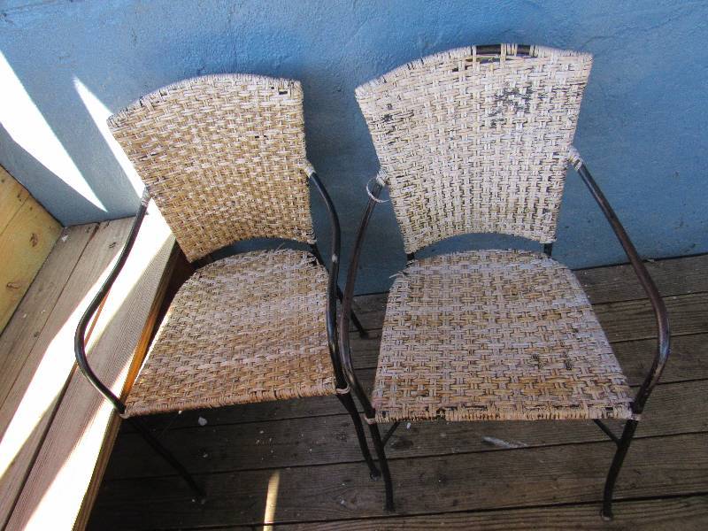 lot 1756 image: Pair Of Metal Framed Chair With Woven Wicker Seats And Backs