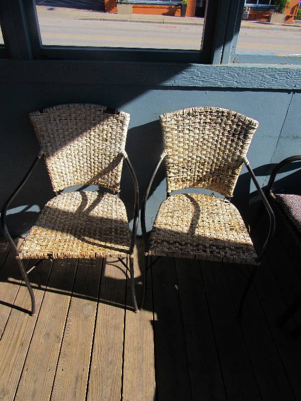 lot 1757 image: Pair Of Metal Framed Chair With Woven Wicker Seats And Backs