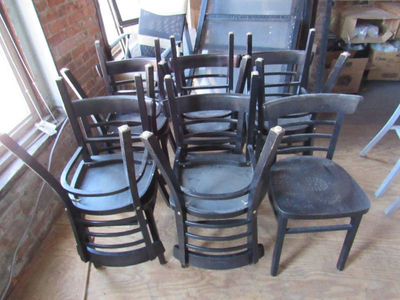 lot 1801 image: Lot of (11) Wooden Black Standard Height Chairs