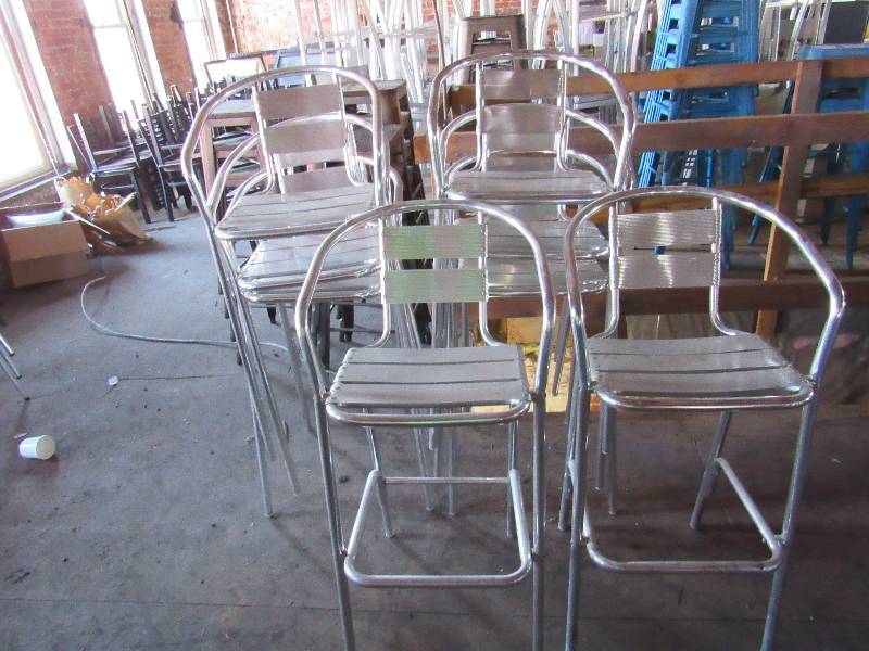 lot 1804 image: Lot of (8) Fully Aluminum Bar Height Chairs