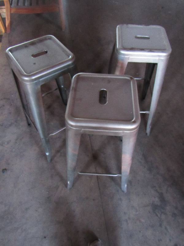 lot 1809 image: Lot Of (3) Dark Brown Stamped Steel Bar Stools