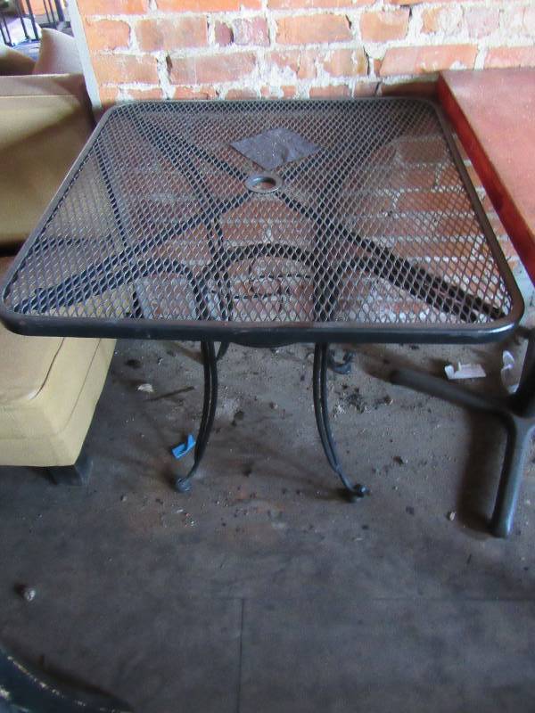 lot 1825 image: Lot Of (5) 28 Square Metal Patio Tables(Some Are Missing Hardware