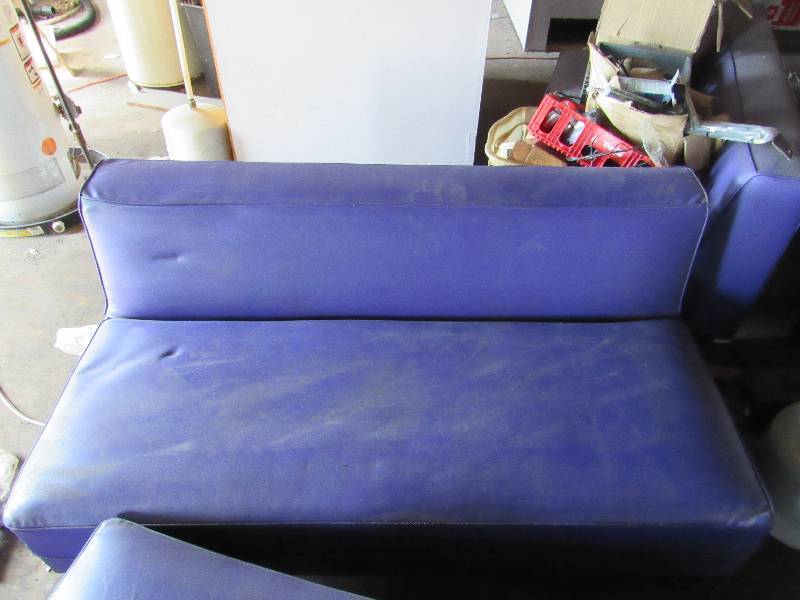lot 1829 image: 60 Purple Vinyl Padded Armless Bench Seat