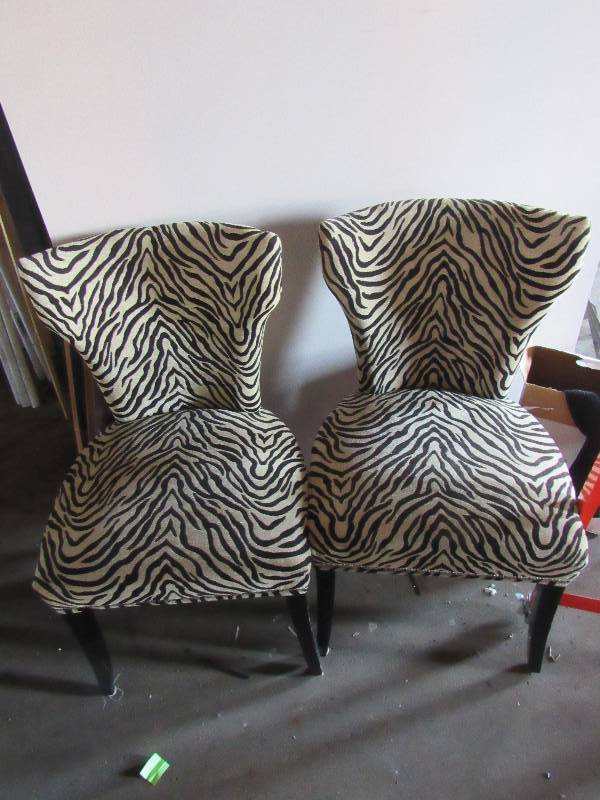 lot 1841 image: Pair Of Zebra Print High Back Chairs