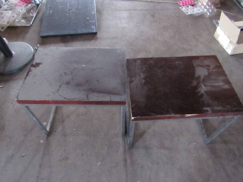 lot 1845 image: Pair Of Matching Metal Base End Tables