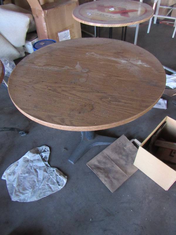 lot 1866 image: Pair Of 36 Round Composite Laminated Wood Top Table