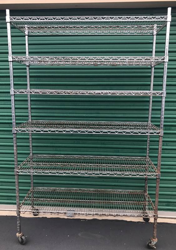 lot 2172 image: 6 Shelf Commercial Wire Rolling Rack