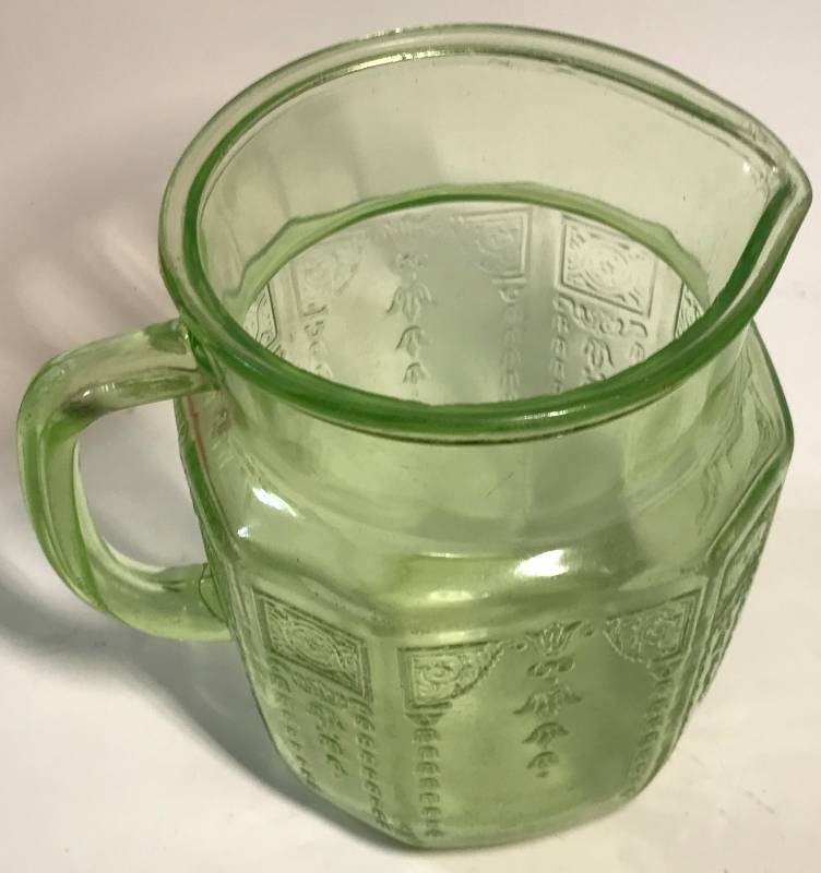 lot 2258 image: Green Depression Glass Milk Pitcher