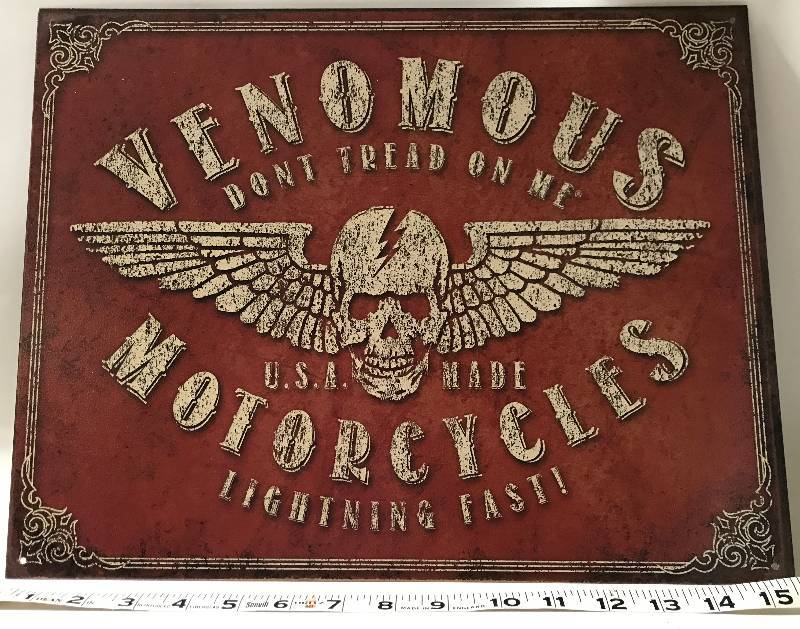 lot 2264 image: Big Tin Venomous Motorcycle Sign - Dont Tread On Me
