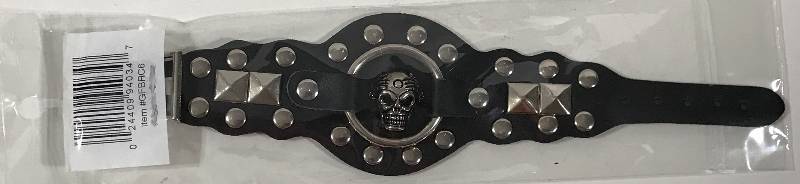 lot 2267 image: Leather Wrist Band - Skull Themed - NEW
