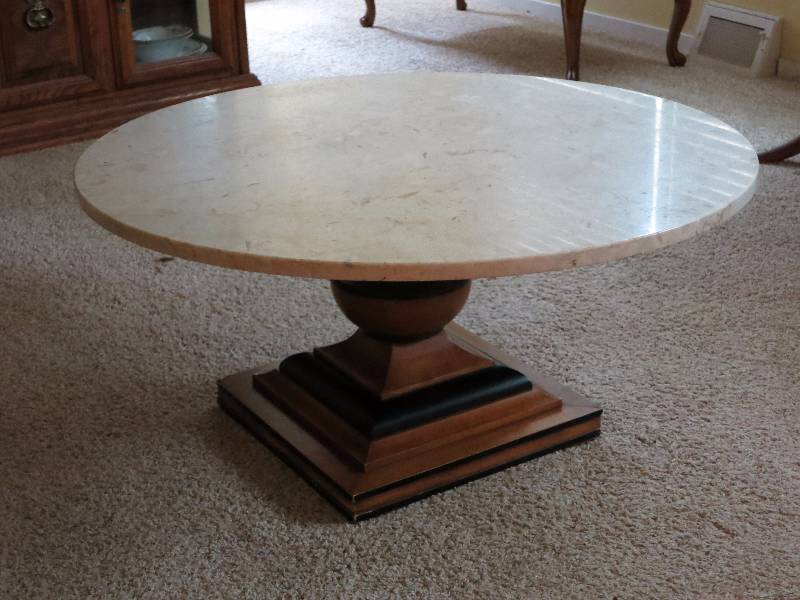 lot 2307 image: SUPER NICE Wood Base Table with Heavy MARBLE Top
