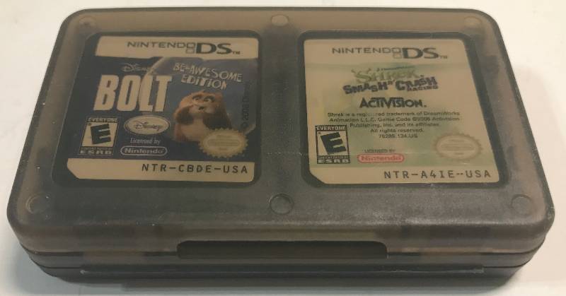 lot 2150 image: NINTENDO Gameboy DS Games - Bolt, Shrek, Mario Kart & My Baby with Carry Case