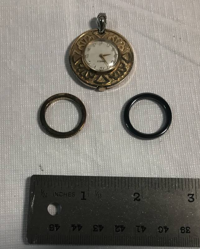 lot 2345 image: Old Pendant Watch and Two Rings