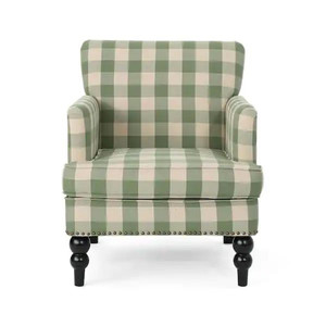 lot 67105 image: arrison Green Checkerboard Fabric Club Chair with Stud Accents by Noble House