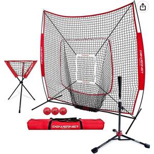 lot 67115 image: PowerNet 7x7 DLX Practice Net  Deluxe Tee  Ball Caddy  3 Pack Weighted Ball  Strike Zone Bundle  Baseball Softball Coach Pack  Pitching Batting Training Equipment Set  7 x 7