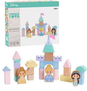 lot 67116 image: Disney Wooden Toys Princess Castle Block Set, 25-Pieces Include Cinderella, Belle, and Jasmine Block Figures, Amazon Exclusive, by Just Play